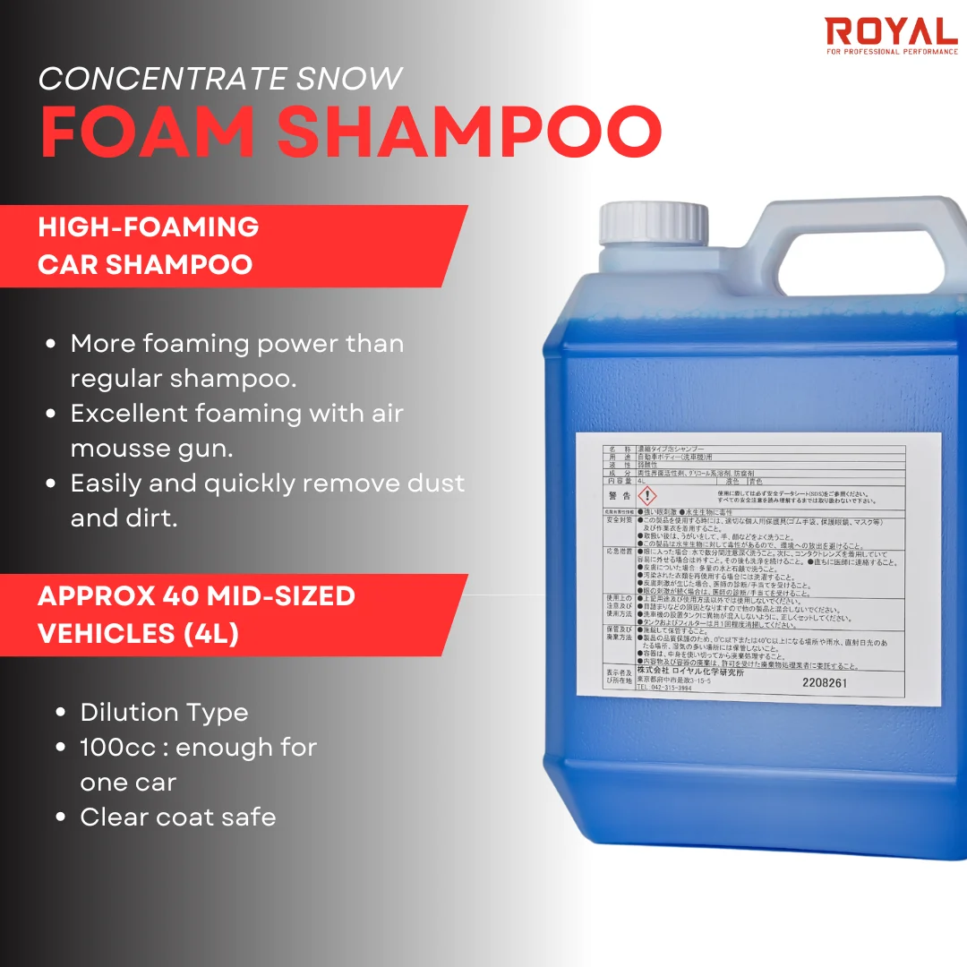 ROYAL CONCENTRATE SNOW FOAM TOUCHLESS SHAMPOO- CAR CLEANING SHAMPOO (4L),Customized size available