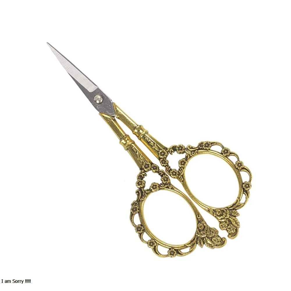 Golden color coated nail embroidery scissors very beautiful sharp nail manicure scissors with straight blades