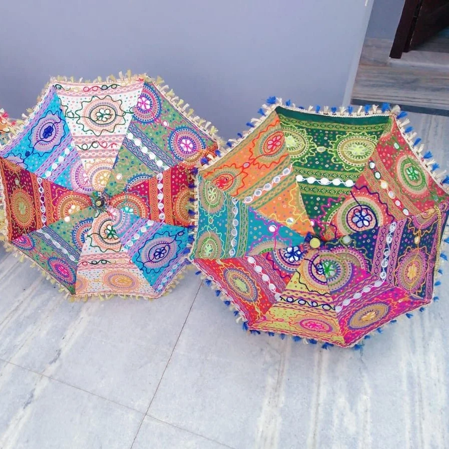 Handicrafts And Beautiful Jaipuri Print Handmade Embroidery Work Umbrella Useful For Party Decoration, Home Decor, Pre Wedding