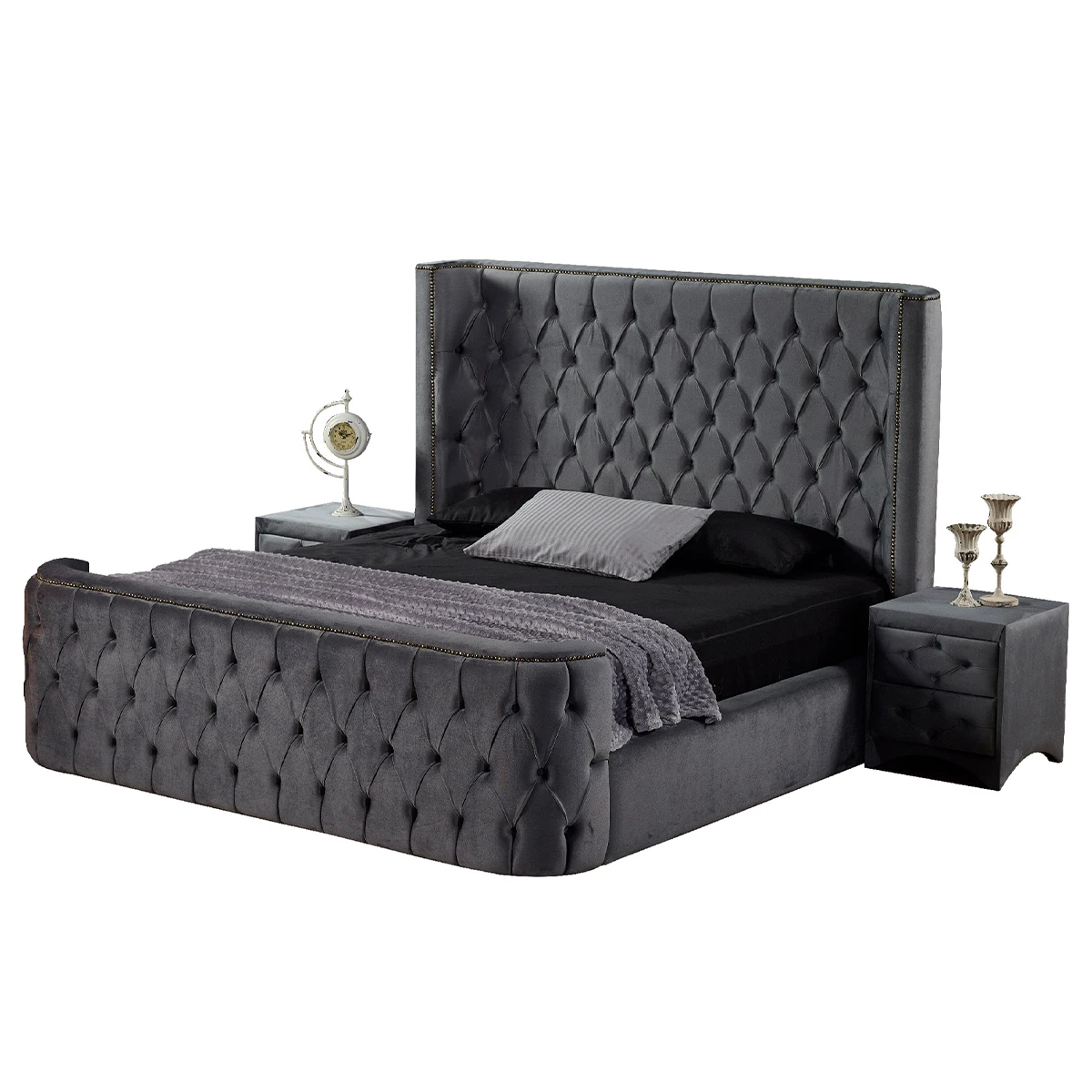 High Quality Wooden Bed Set King Single Sizes Hydraulic Ottoman System Adjustable Mattress Headboard Base Nightstand Bedroom