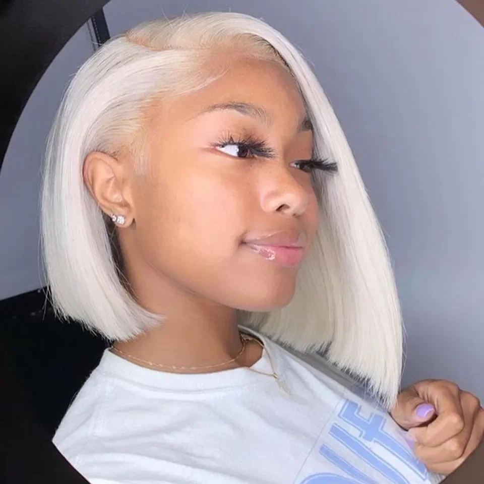 13x6 Raw Indian Temple Human Hair 13X4 HD #60 Ice Color Bone Straight Bob Wig For Black Women SDD Bob Wig