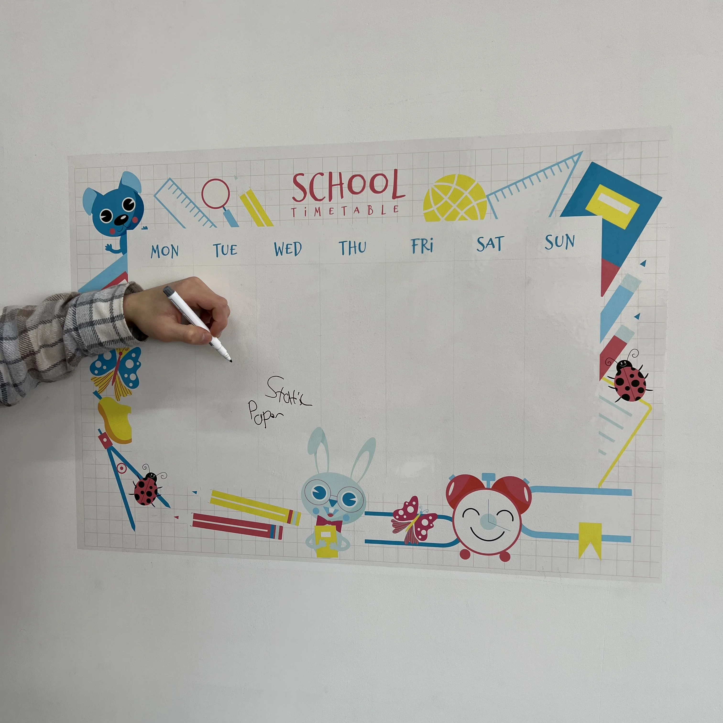 Dry Erase Lesson Planner for Students Reusable Durable Polystyrene Material Holds The Surface With Static Electricity