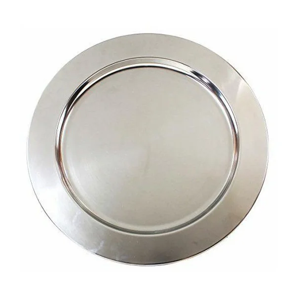 Metal Charger Plates Antique Design Silver Color Serving Plate For Hotel & Kitchen Tabletop Dinnerware Handmade