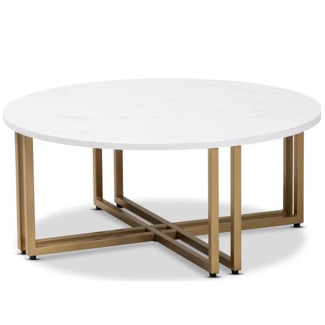 Artificial marble round modern life decorative surface coffee table dining table with metal frame sofa center And Coffee table