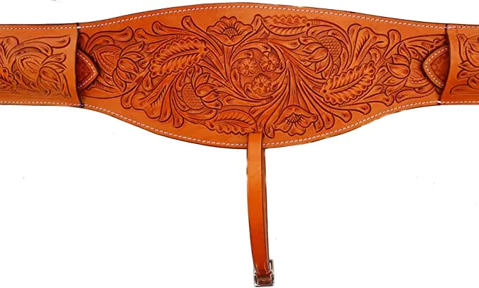 CHALLENGER Horse Western Floral Tooled Leather Rear Flank Saddle Cinch w/Billets folded