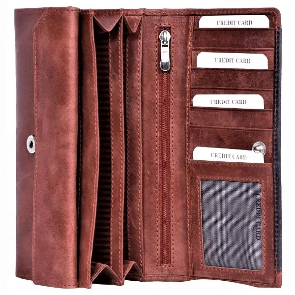 Real Cow Leather Long Wallet for male female Purse custom logo emboss credit card currency note slots zip pocket window slot