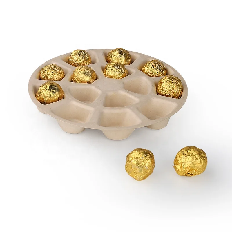 Customized Molded Pulp Eco Friendly Biodegradable Sugarcane Bagasse Chocolate Box Compostable Packaging