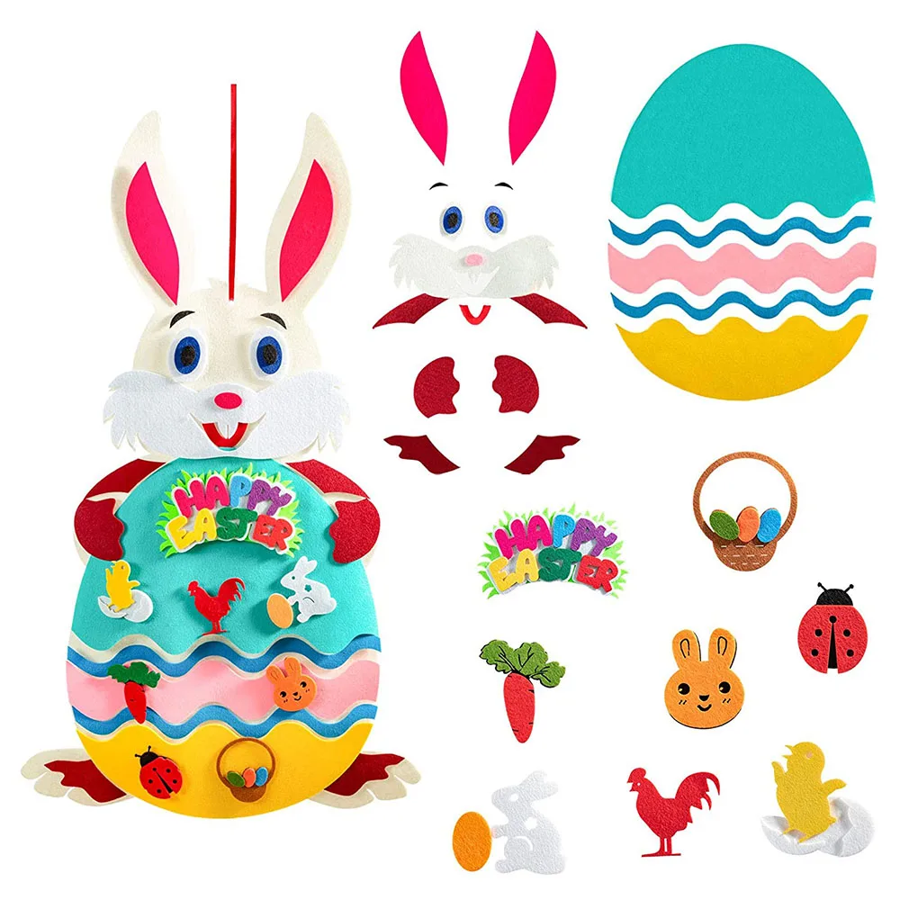 Toddler Rabbit Felt Detachable Ornaments Easter Bunny Felt Wall Hanging Craft Kits for Kids Easter Gift