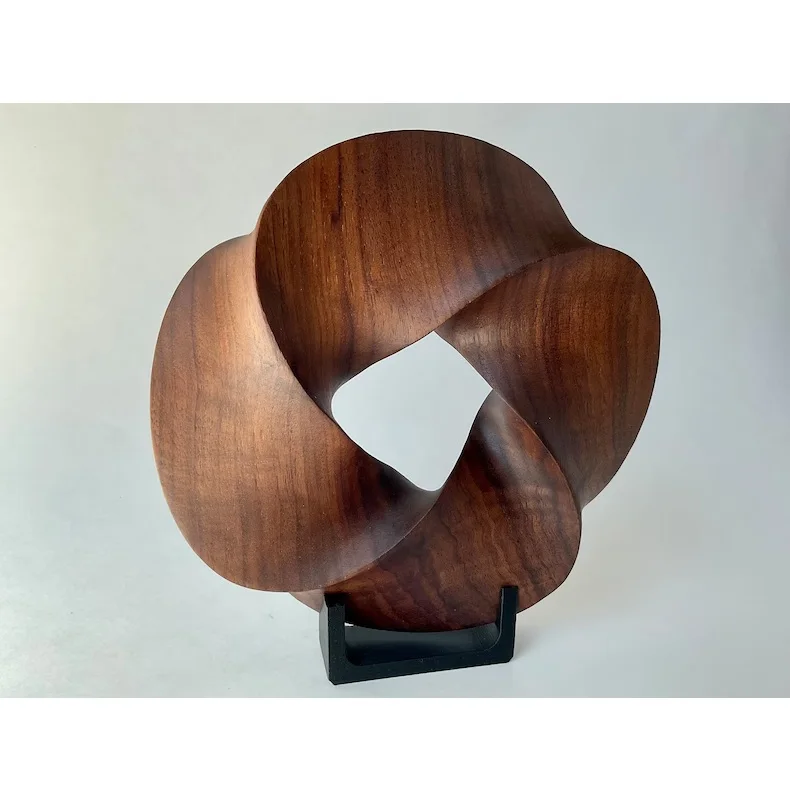 Wooden Modern Design Quadruple Folded Mobius Strip Like Walnut Wood Carving Abstract Sculpture Minimal Surface Geometric Wood