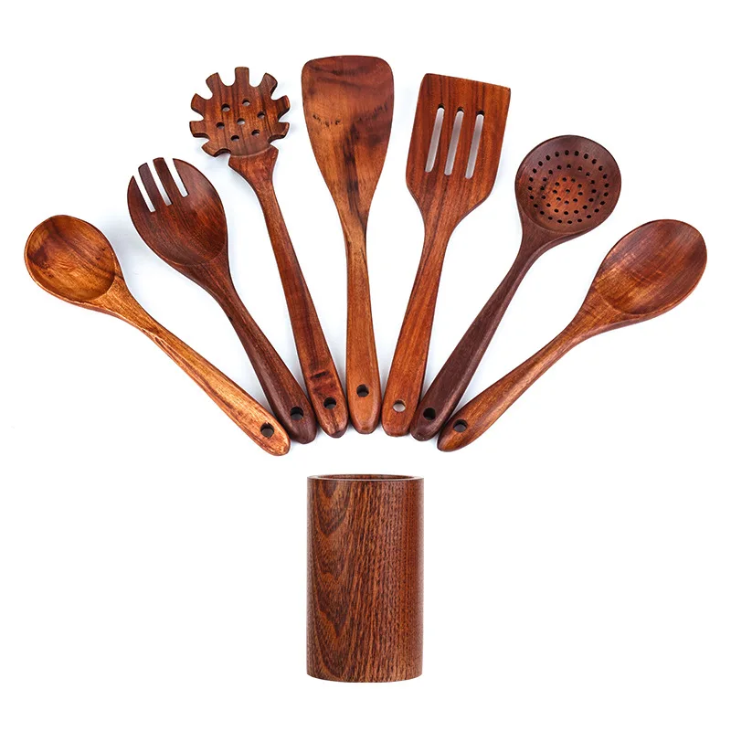 High quality Natural Teak Acacia Kitchen Accessories Cooking Tools Wooden Kitchen Utensils Cookware Wood Utensil Set
