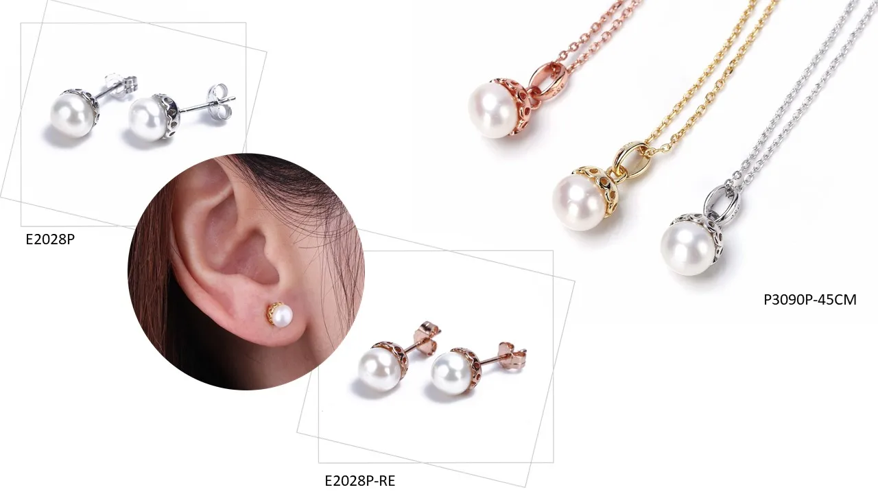 925 sterling Silver Pearl Gold Plated Jewelry Fashion Pendant necklace for women and girls earrings bridal jewelry set