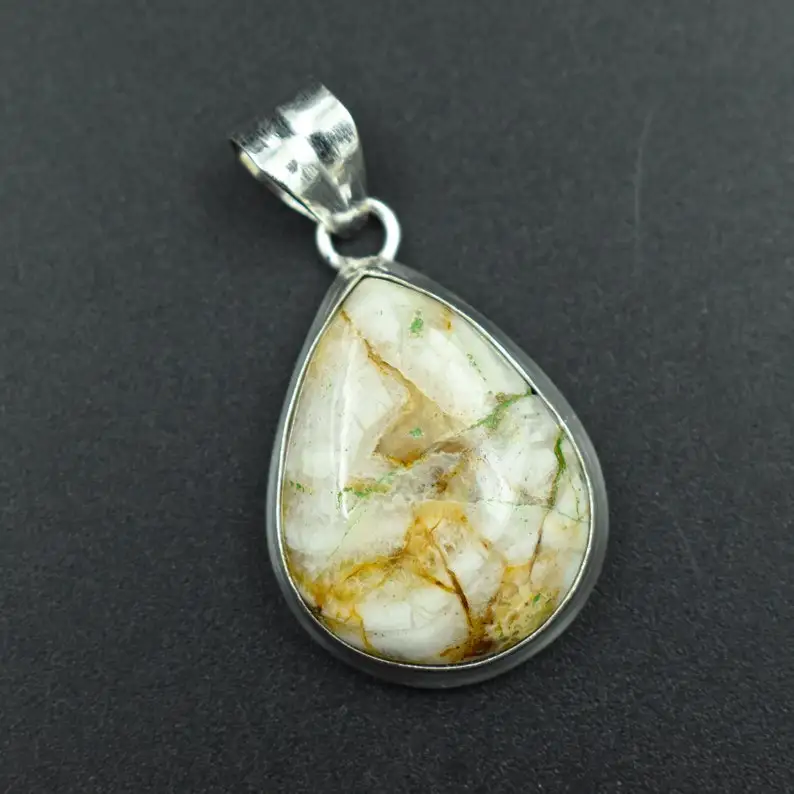Handmade 925 Sterling Silver Beautiful Picture Jasper Pendant Necklace Diamond Pearl Cross-Shaped Flower for Mum for Weddings