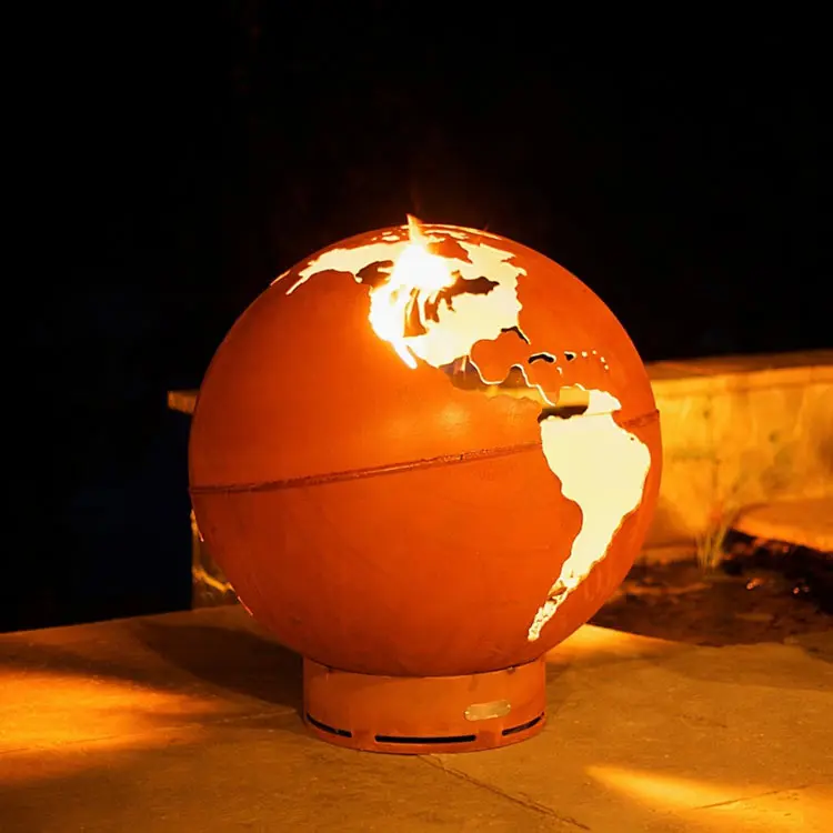 firepit brazier ball backyard patio round wood burning garden corten steel outdoor fire pit