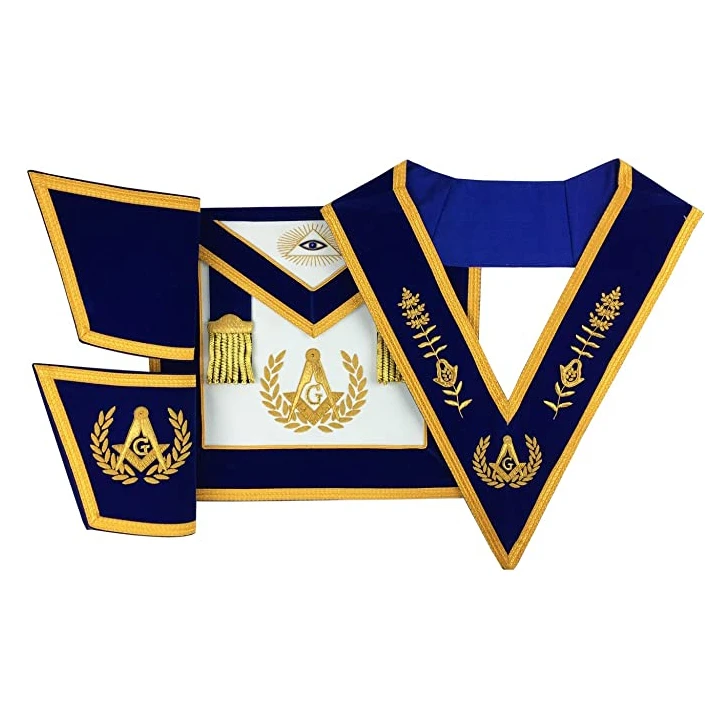 Masonic Blue Lodge Master Mason Collar Cuffs regalia Embroidery and Breathable Apron from pakistan