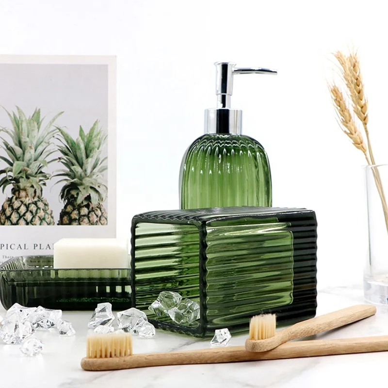 ASPIRE 4pcs Glass Bath Accessories With Vertical Stripe Designs For Hotel Bath Accessories Bathroom Accessory Set