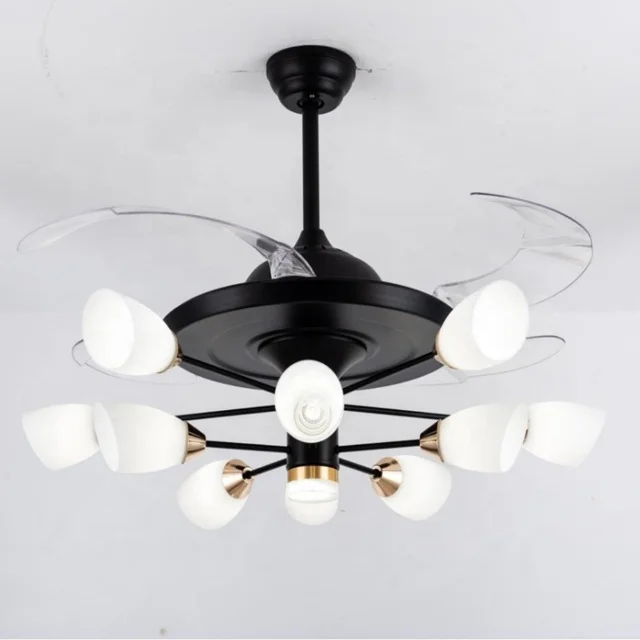 3 blades black quiet G9 ceiling lamp living room 6-speed inverter motor Invisible fan light 48in 1220mm abs fan lights