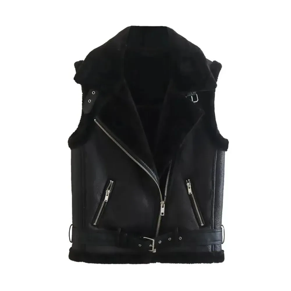 Latest Design Fashion Wear Pure Leather Bikers Vest Slim Fit Fur Lining Leather Vest For Men