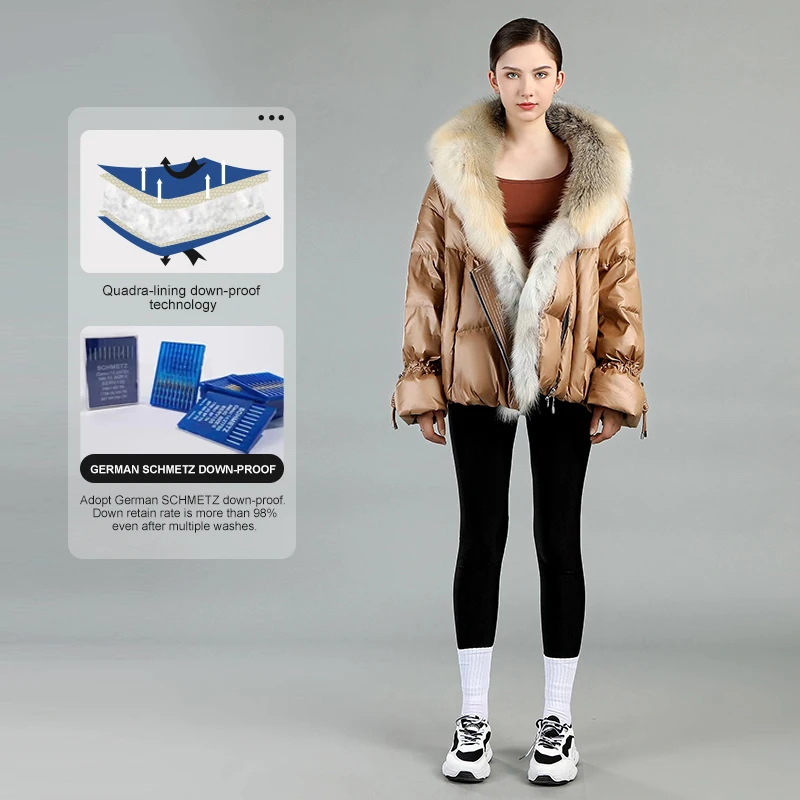 2023 OEM high quality winter fashion warm 90% duck down real fur trimmed luxury short jacket for women light weight jacket