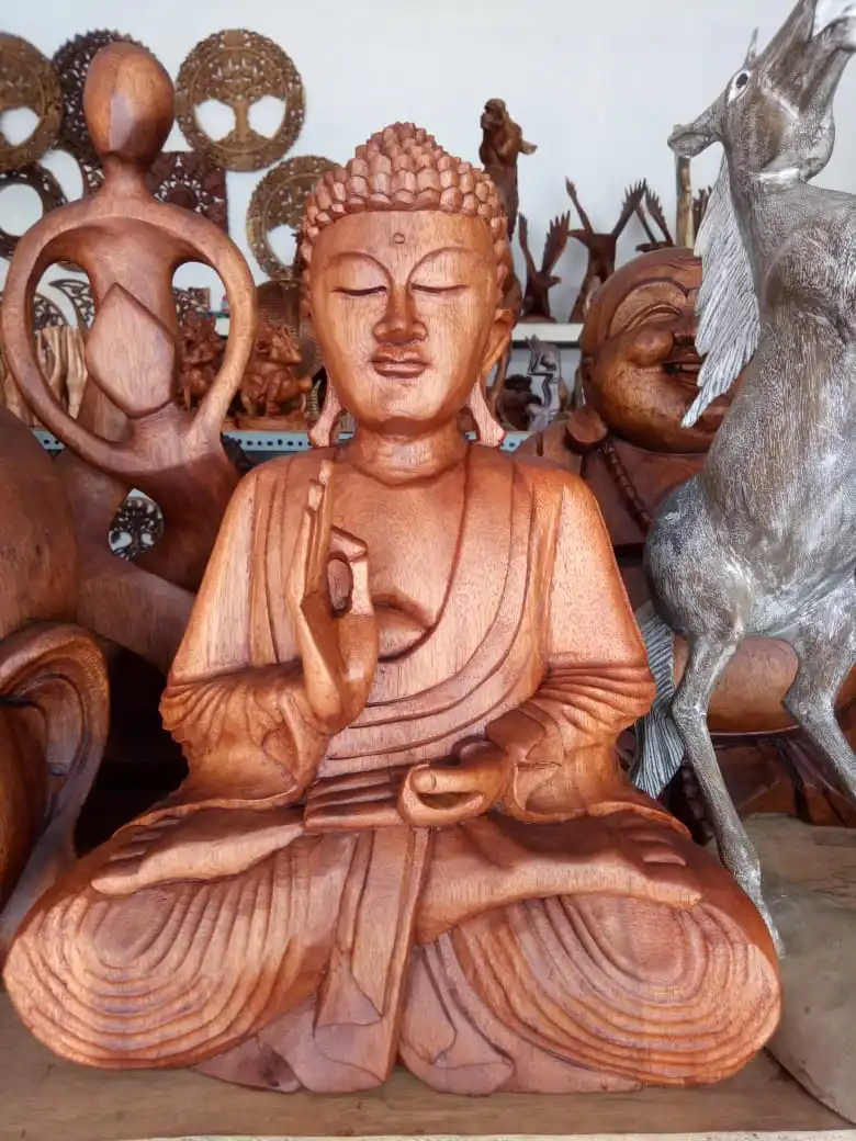 Polished Wooden Buddha Bali Religious Buddhist Sculpture Intricate Engraving Home Art Gift Crafted Decorative Sign Boxed Crafts