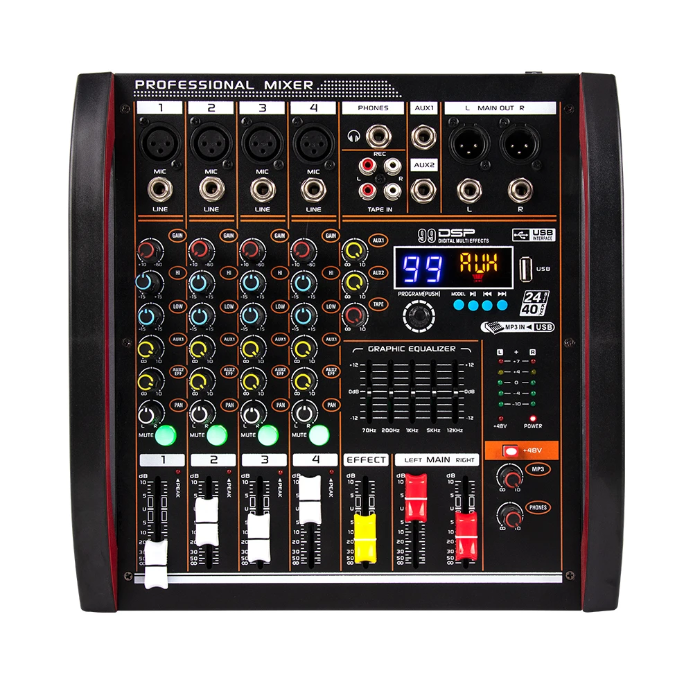 Audio mixer 4 channel mixer DSP reverberation effect professional Blue tooth USB audio mixer balance family karaoke stage