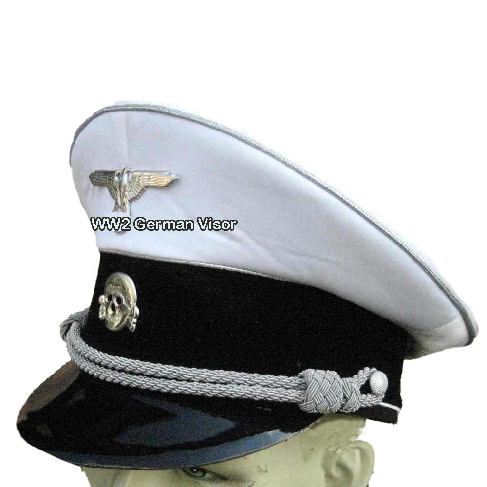 WW2 GERMAN OFFICER Summer visor HAT WITH METAL INSIGNIA and Silver Cord