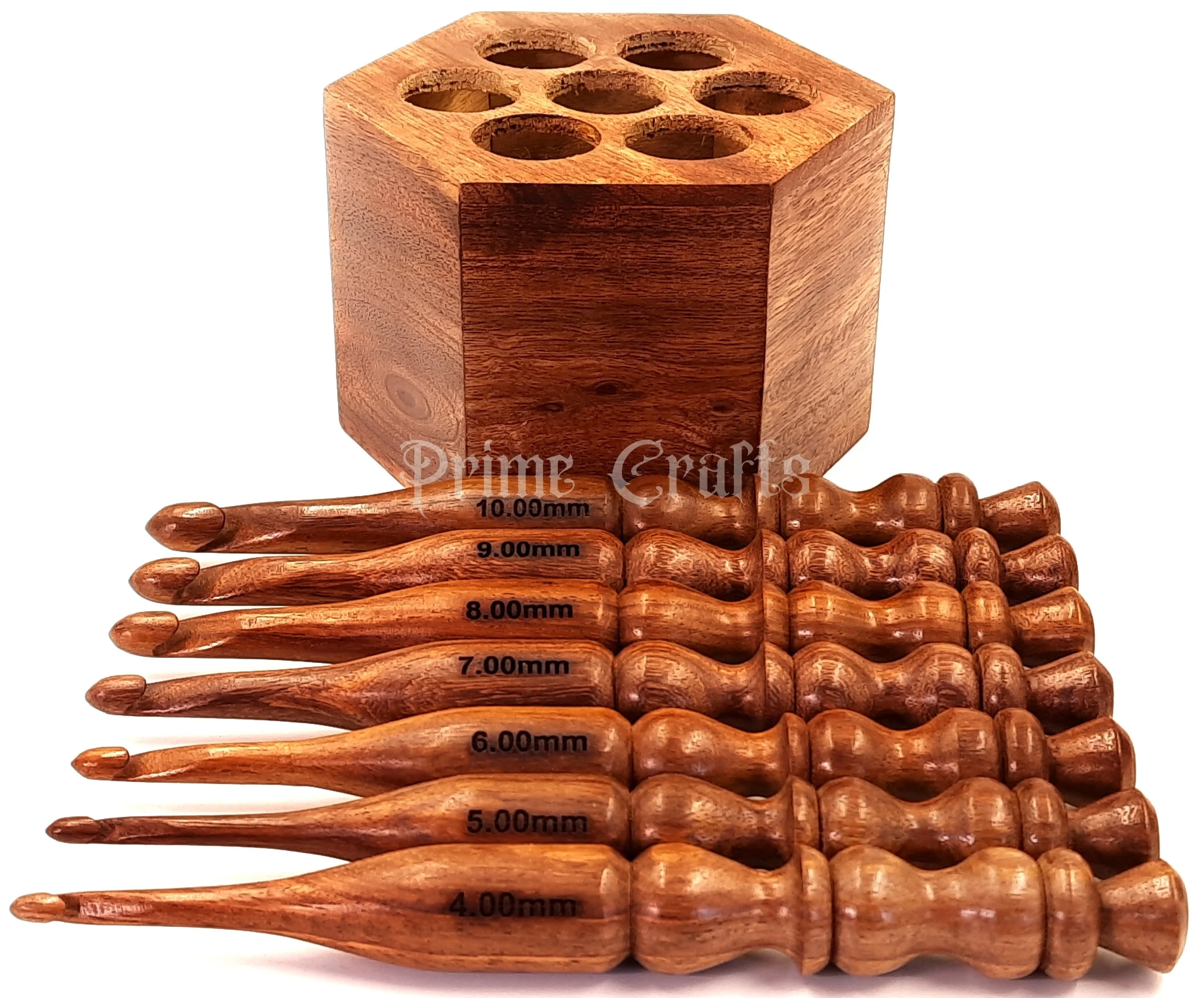 Handmade Wooden Crochet Hook Sheesham hooks with crochets hooks stand set of 7 with stand needle work crafts by AYAANS