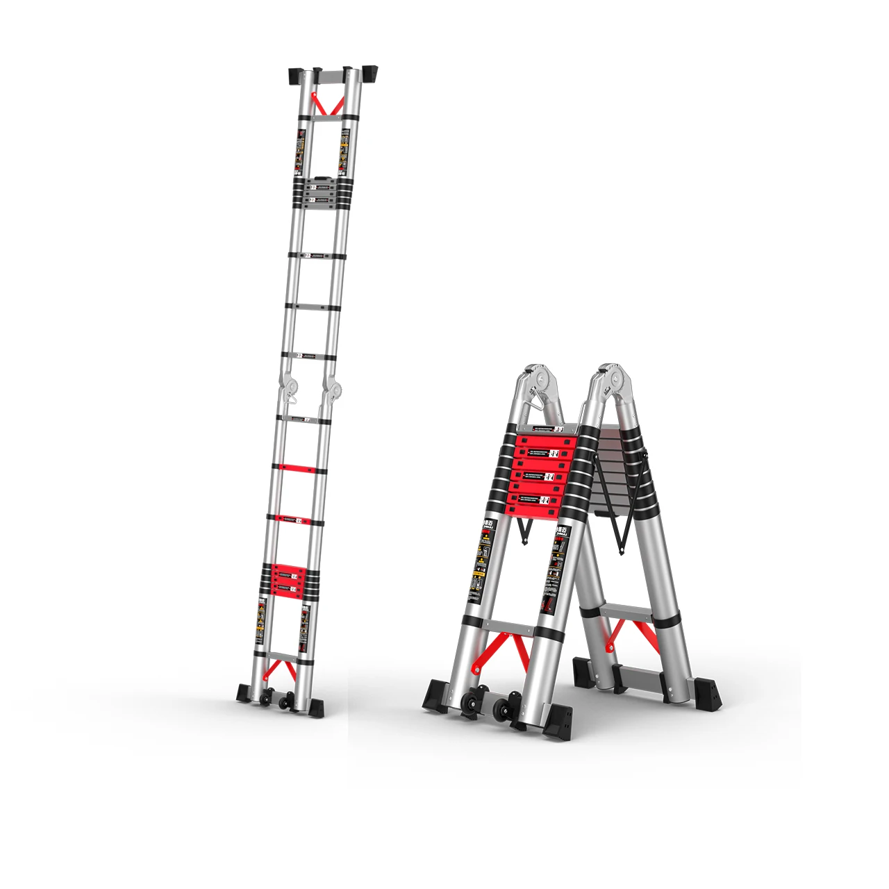 Slip- Resistant A Frame Herringbone Ladder Red herringbone ladder Extension Scaffolding Step Ladder