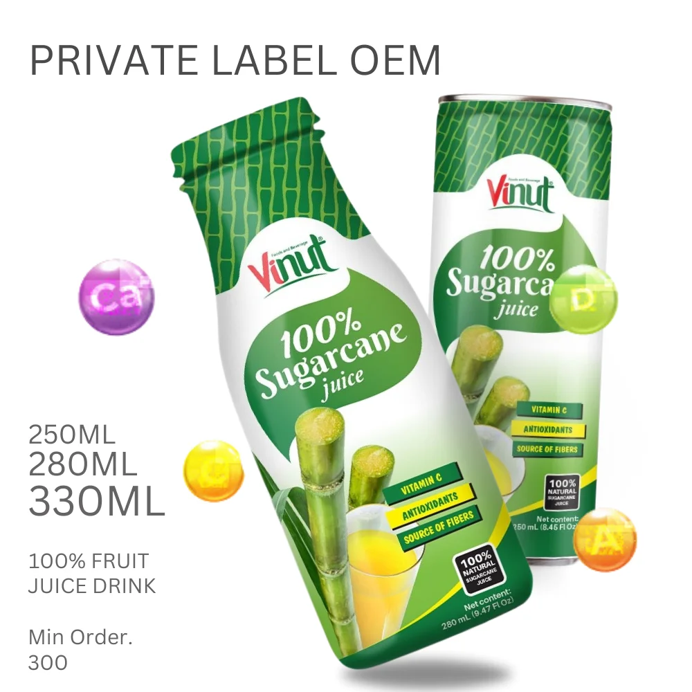 Manufacture Beverage Vietnam 100% Natural Sugarcane Fruit Juice 280ml Glass Drink - Free Sugar - Free Sample - Private Label
