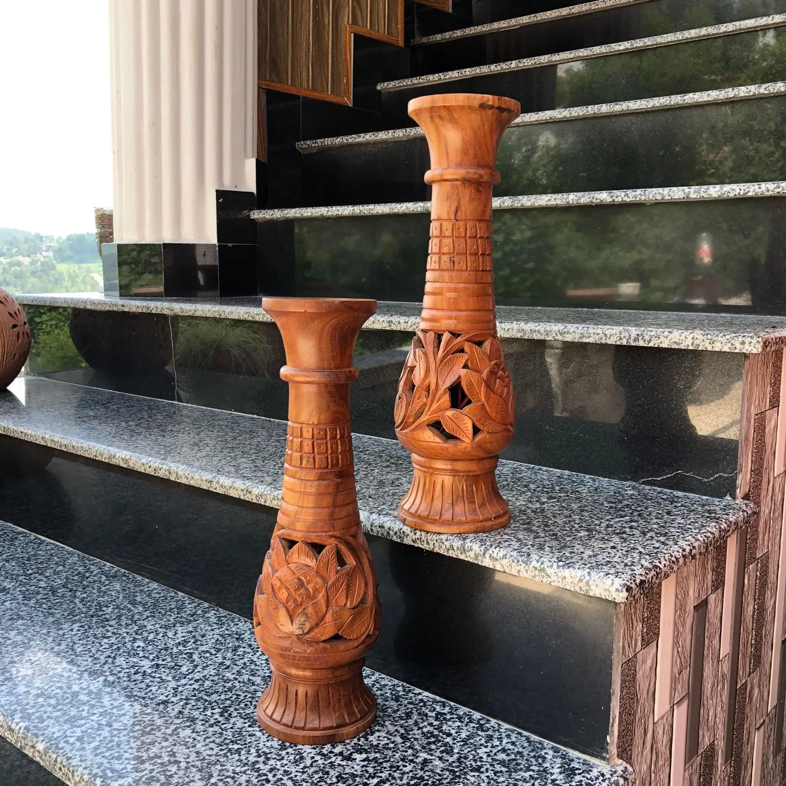 Hand Carved Custom made Wooden Flower Vase Home Decoration Wooden Vase Indoor wooden vase