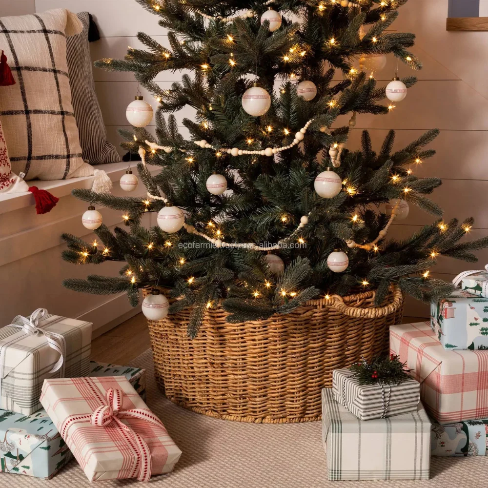 Woven Round Christmas Tree Collar, Hyacinth/Rattan/Seagrass Christmas Tree Ring, Xmas Tree Skirt