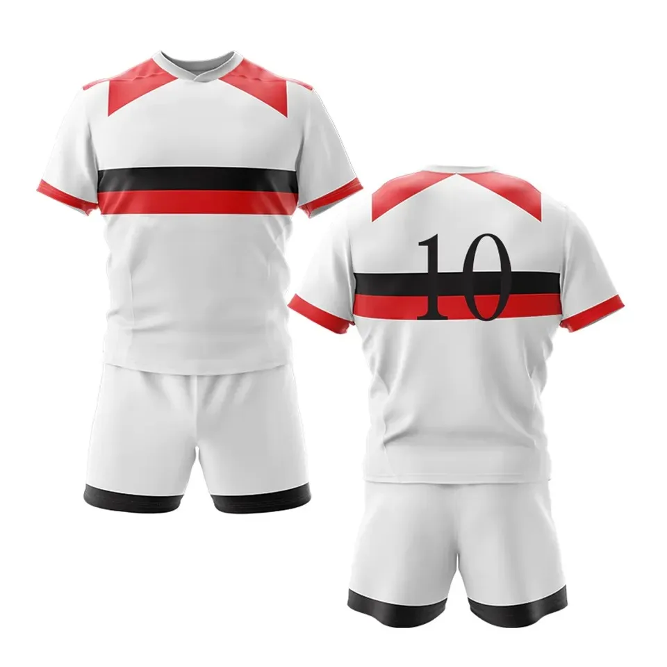 Wholesale New Stitched Men Sublimated Rugby Uniform Printed Design Jersey With Shorts Professional Top