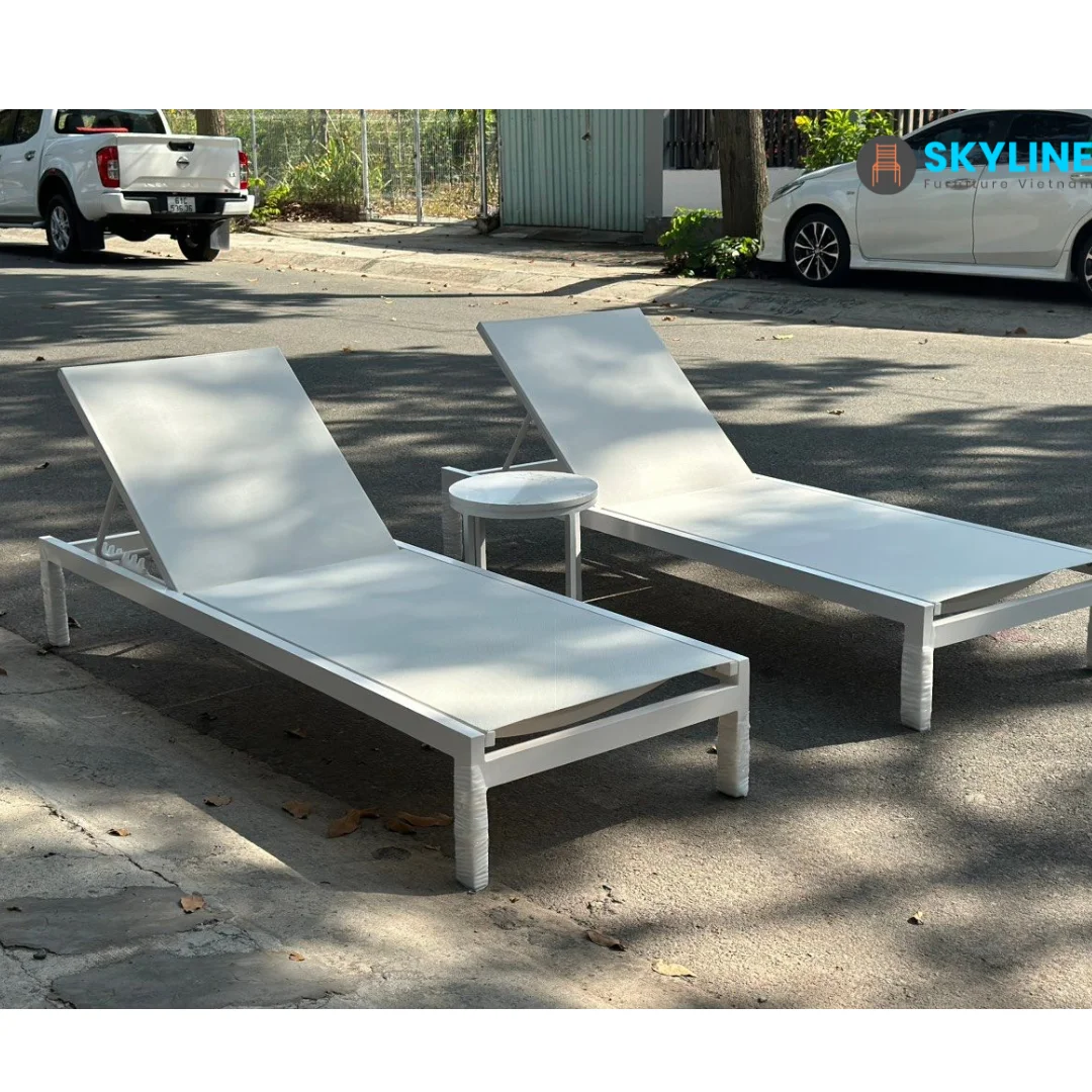 Outside Hotel Sun Loungers Aluminum Frame Sunbed Villa Outdoor Foldable Furniture Sunbathing Pool Garden Lounge Chair