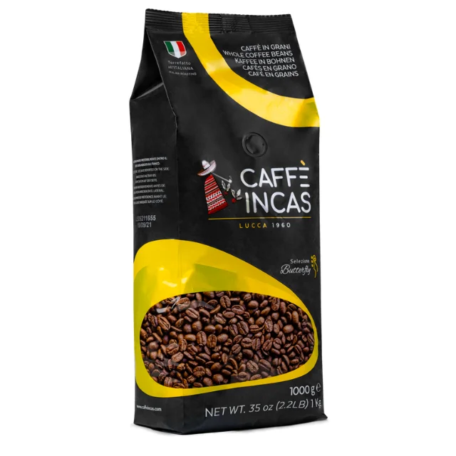 High Quality Italian Whole Bean Coffee Incas Yellow Blend BUTTERFLY Selection 1 KG 65% Arabica 35% Robusta