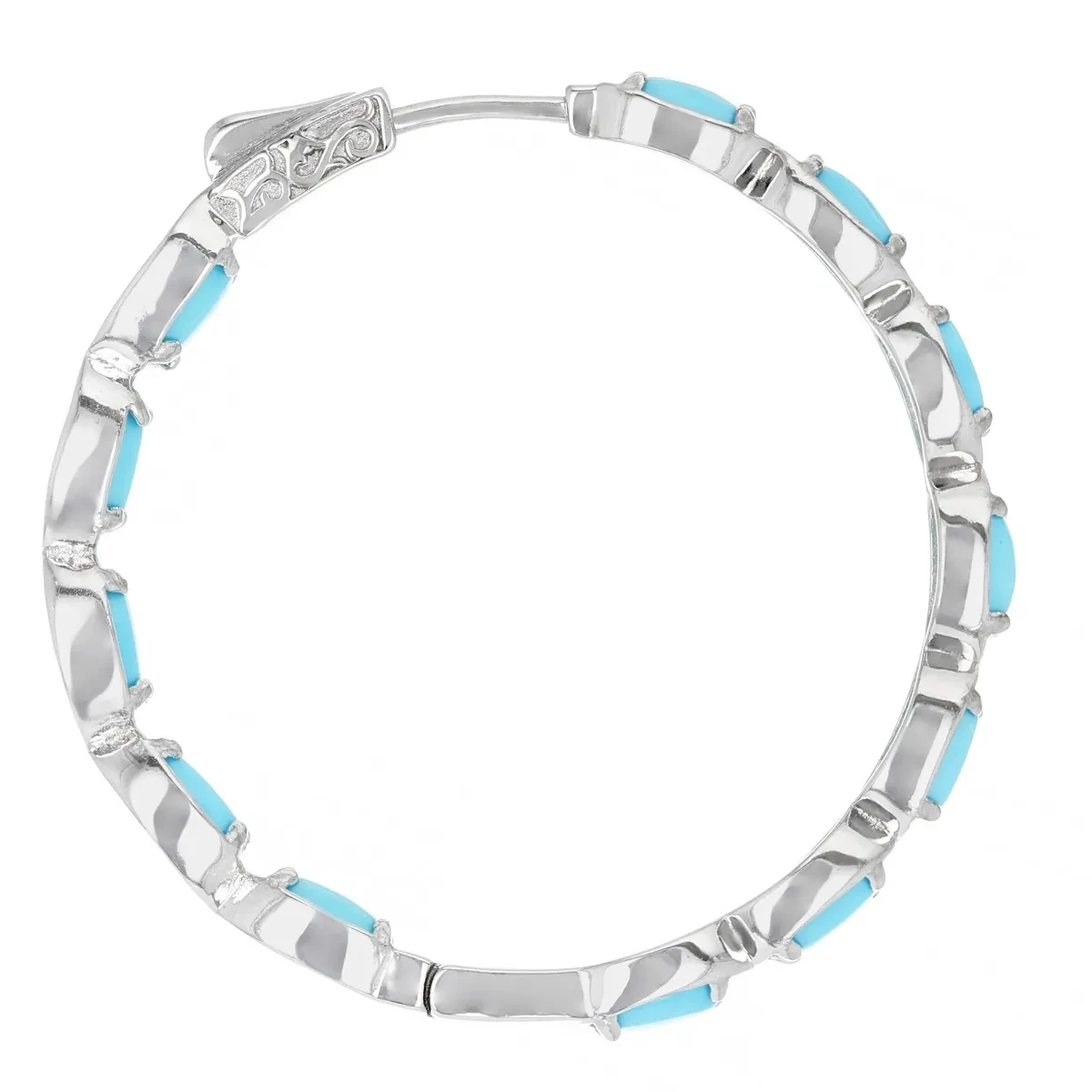 Enchanting Blue Sleeping Beauty Turquoise Hoop Earrings with Rhodium Over 925 Sterling Silver, Timeless Beauty, Stylish Elegance