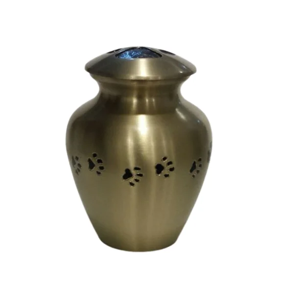 New Gold Brass Paw Print Pet Cremation Urn For Pet Ashes Rare And Unique Design Cremation Pet Brass Urn