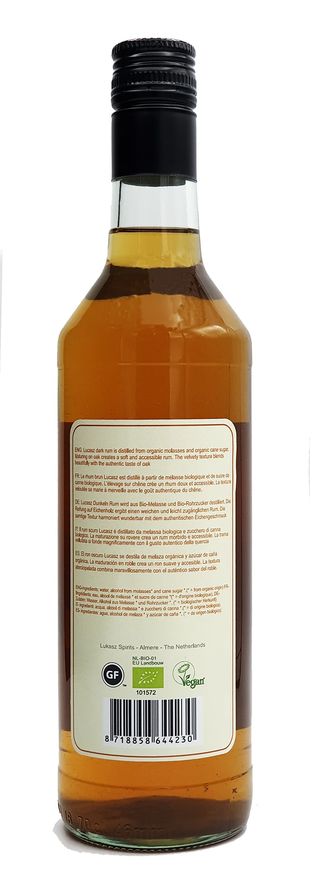Lukasz Dark Rum Bottled 700ml Organic Distillery NL 40% Alcohol Wholesale Liquor Buy Bulk Private Label