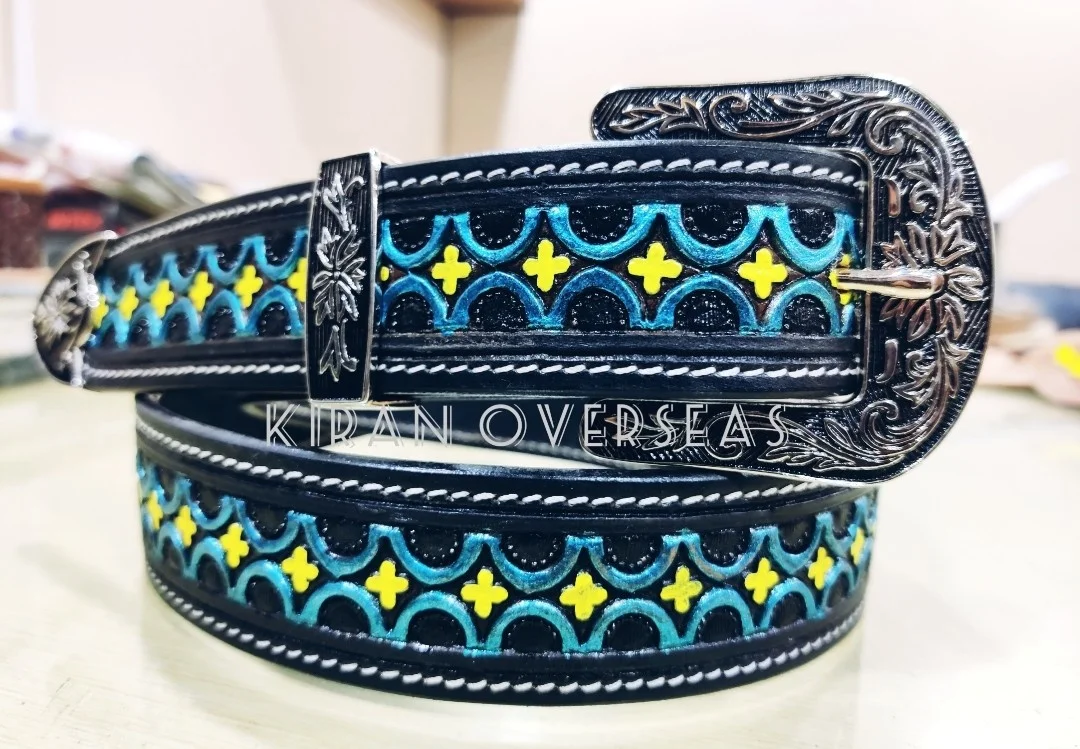Custom Western turquoise Hand Tooled Engraaved tooling Genuine Leather Men Women Belt made of DD quality leather