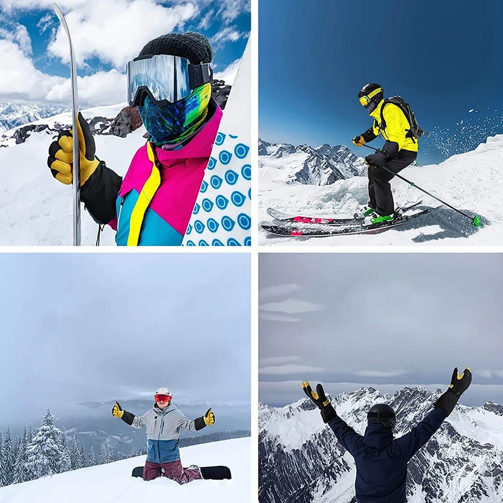 Customized Durable PU Synthetic Leather Ski Gloves Waterproof Windproof Snowboarding Ski Gloves