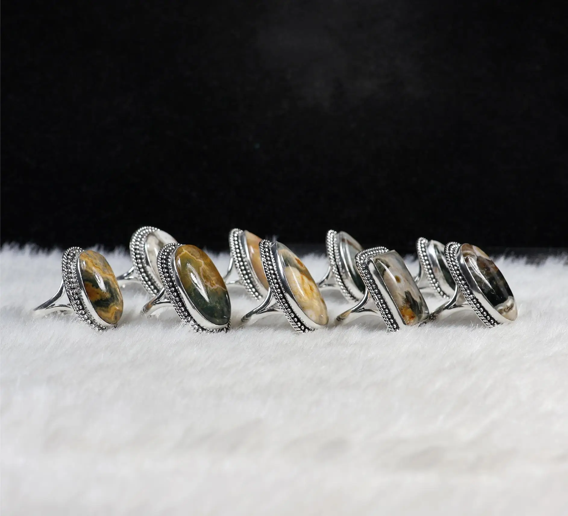 Natural Ocean Jasper Ring for Wife Handmade Cabochon Rings Ocean Jasper Gemstone Jewelry Silver Plated Ring Lot Birthday Gift