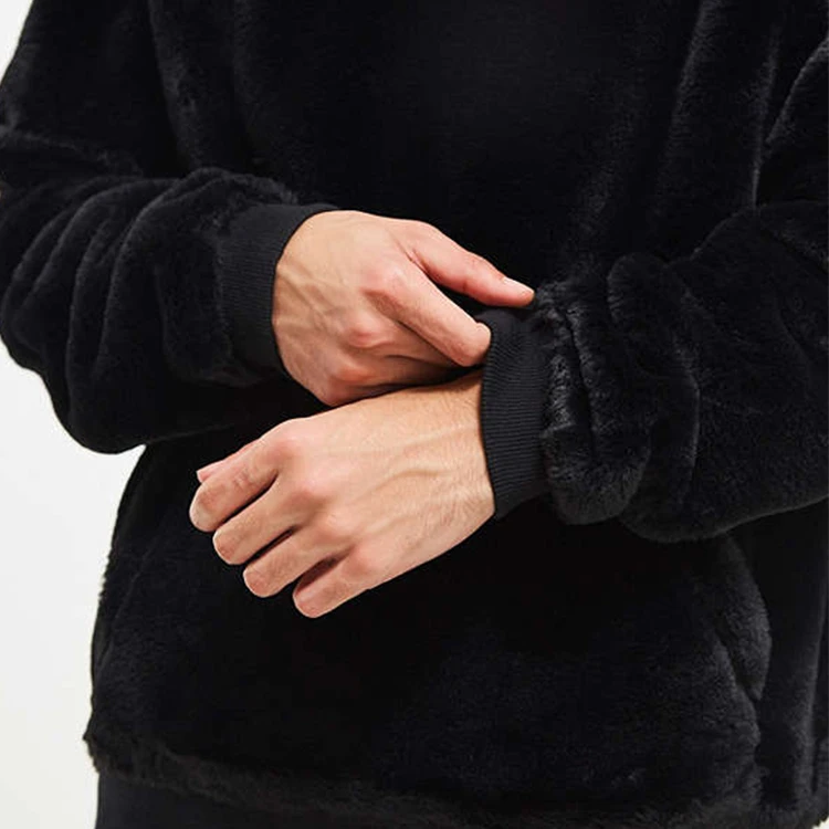 Plain Plus Size Mens Hoodies & Sweatshirts Winter Fashion Black Sherpa Fleece Pullover Hoodies Fleece Fabric Comfortable