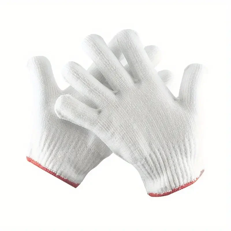 Natural White Red Overlock 40g Cotton Gloves Wear-Resistant Cotton Yarn Knitted Protective Work Gloves