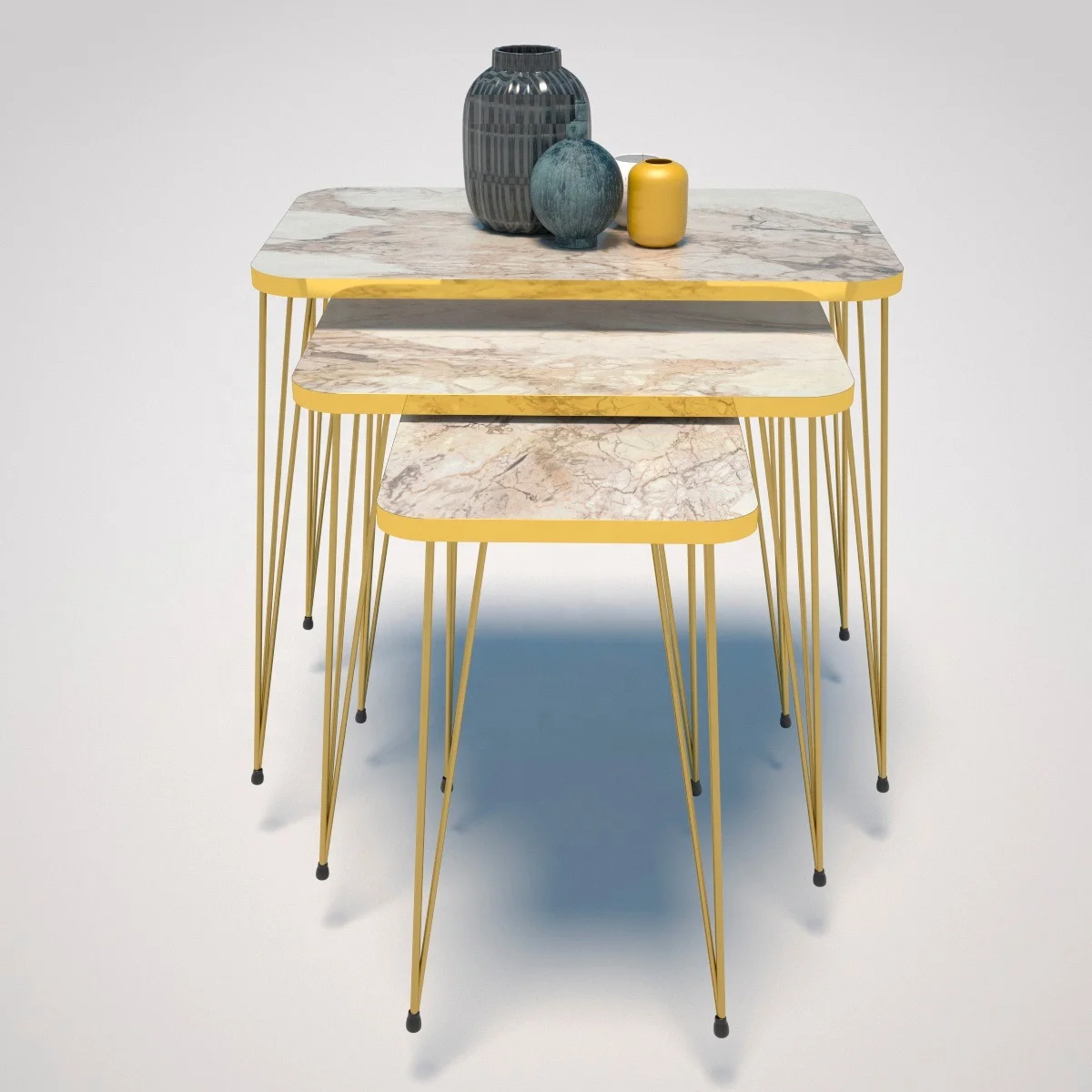 FurnatureDesign кофейный столик прямоугольной формы из 3 предметов с ножками золотого цвета по заводской цене, чайный столик-подставка в современном дизайне