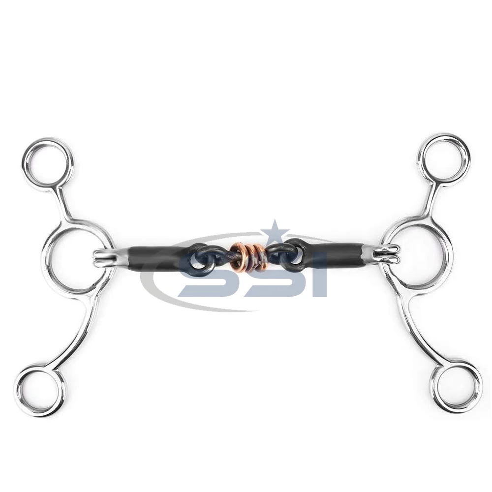 Black Horse Snaffle Stainless Low Leverage Steel Copper Roller Loose Mouth Snaffle Bit Copper Winding Stiff-Bit Copper