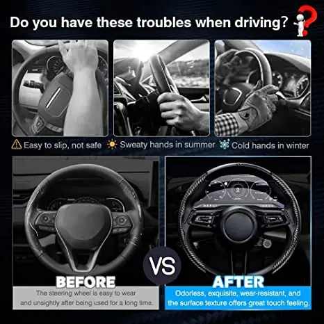JSZ Carbon Fiber Car Steering Wheel Cover Comfortable Sports Wear-resistant Car Steering Wheel Protective Cover Car Accessories