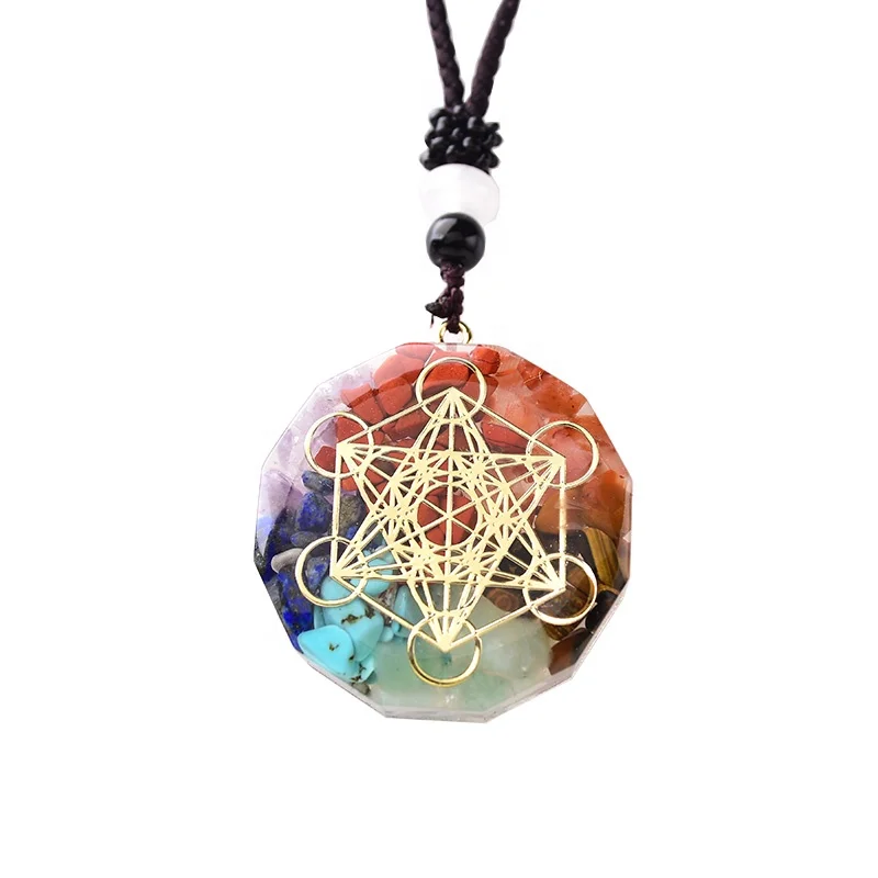 Wholesale Natural Wicca 7 Chakra Stone Bonded Meditation Energy Gemstone Resin Pendant Jewelry For Men Women Charm Necklace
