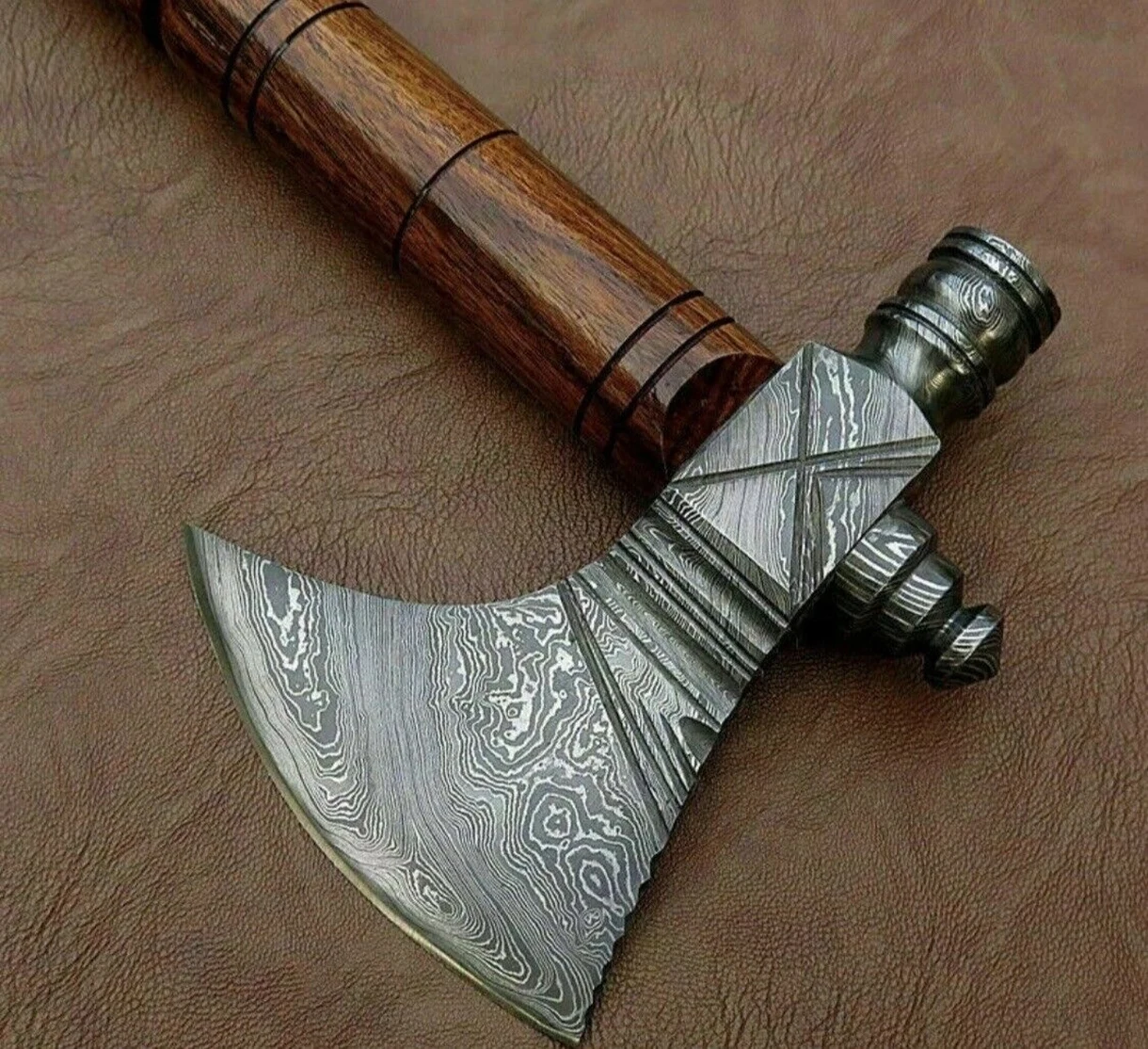 Best Design Wooden Handle With Leather Cover 2022 Custom Hand Made Carbon Camping Use Axe On Sale