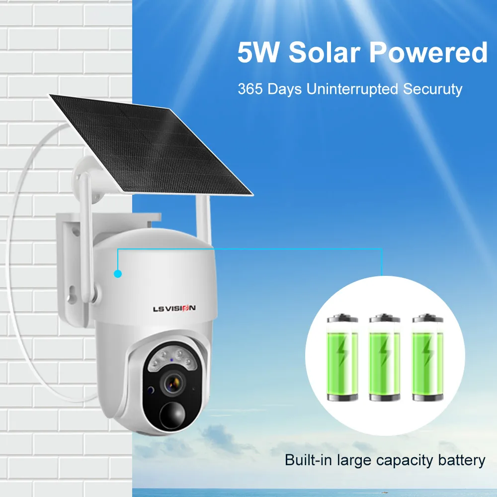 LS VISION 3MP 5W WIFI HD PTZ Outdoor Inside Wireless 4G Solar Panel Camarass De Seguridads One Len Surveillance Camera