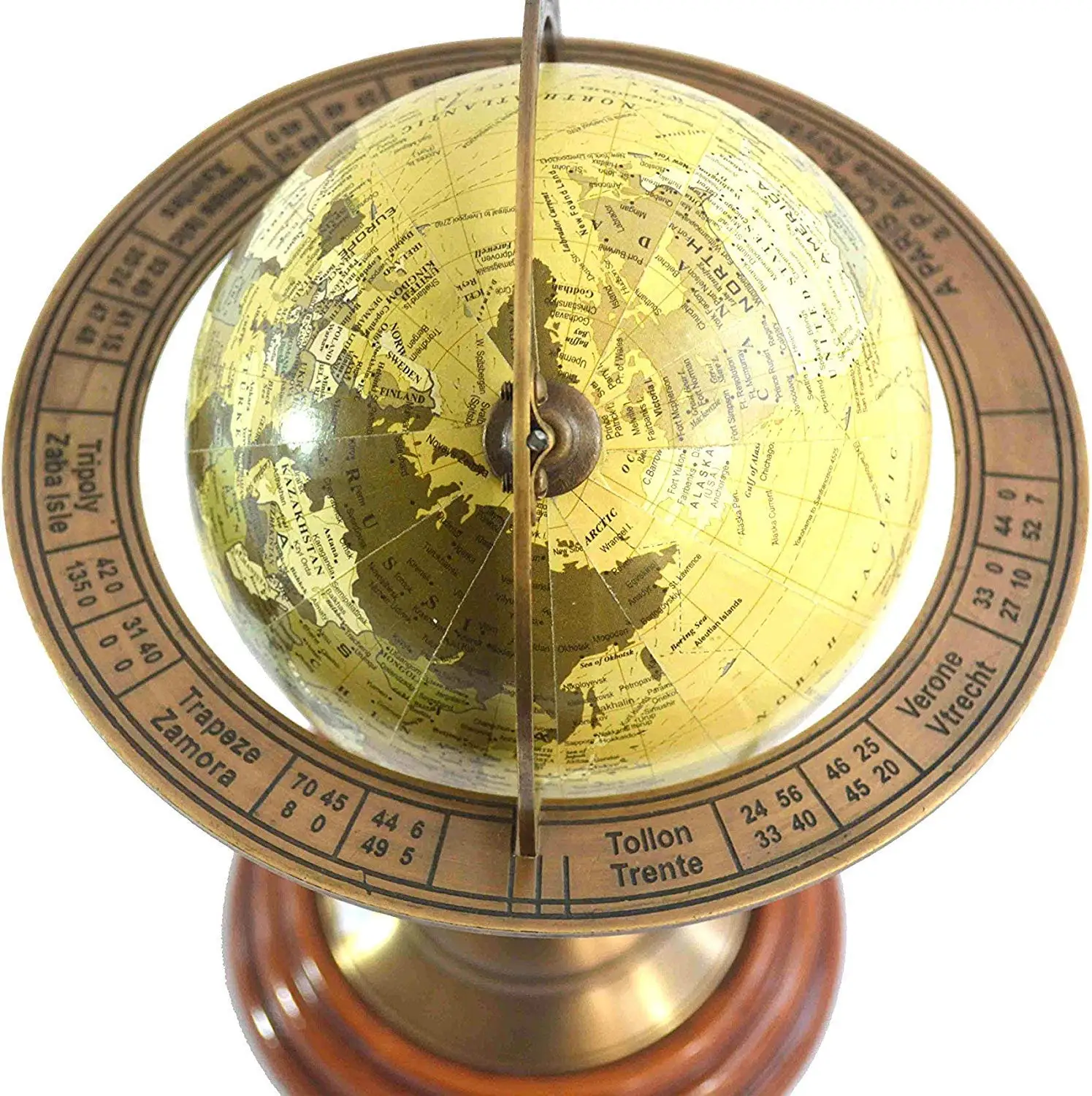 Brass and Wooden Base Vintage Rotating Armillary Globe