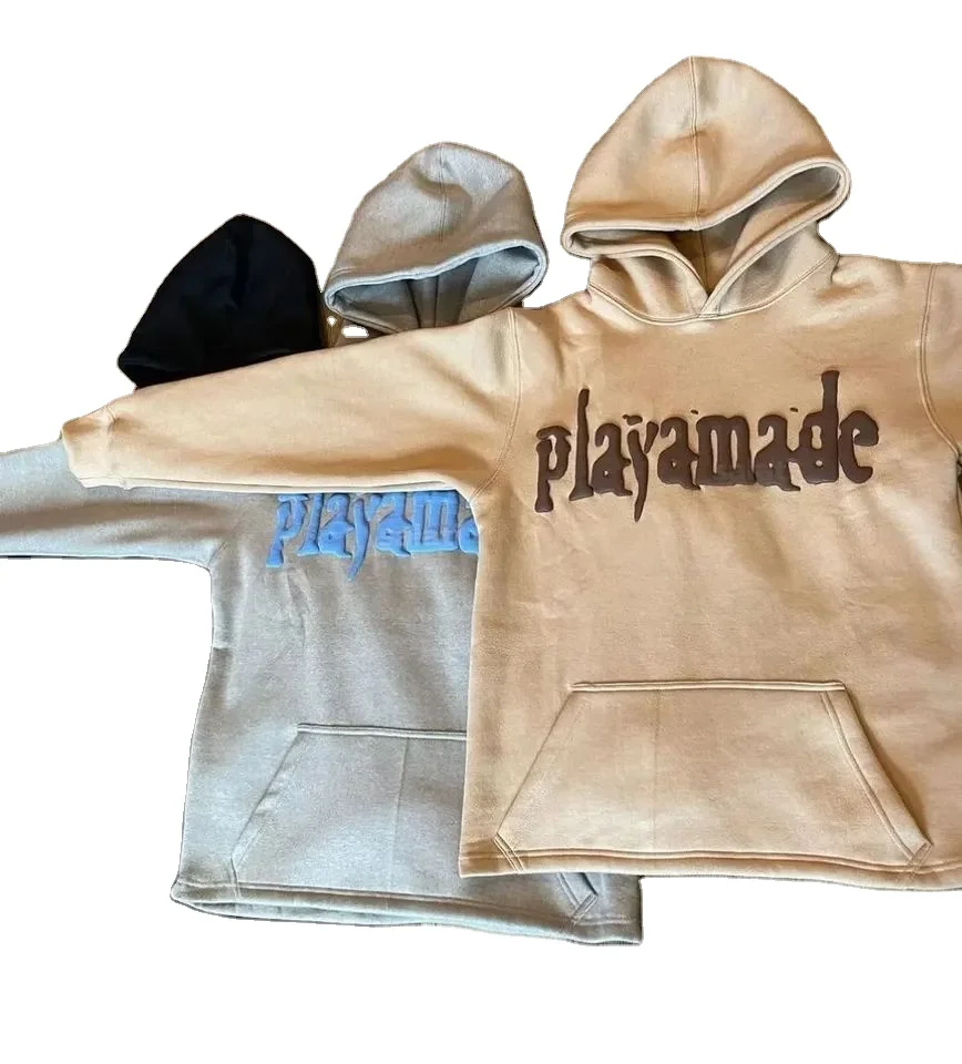 Wholesale Custom 100%Cotton High Quality 3D Puff Printing crewneck embossed hoodie Plus Size Men Hoodies silk screen prints BAR