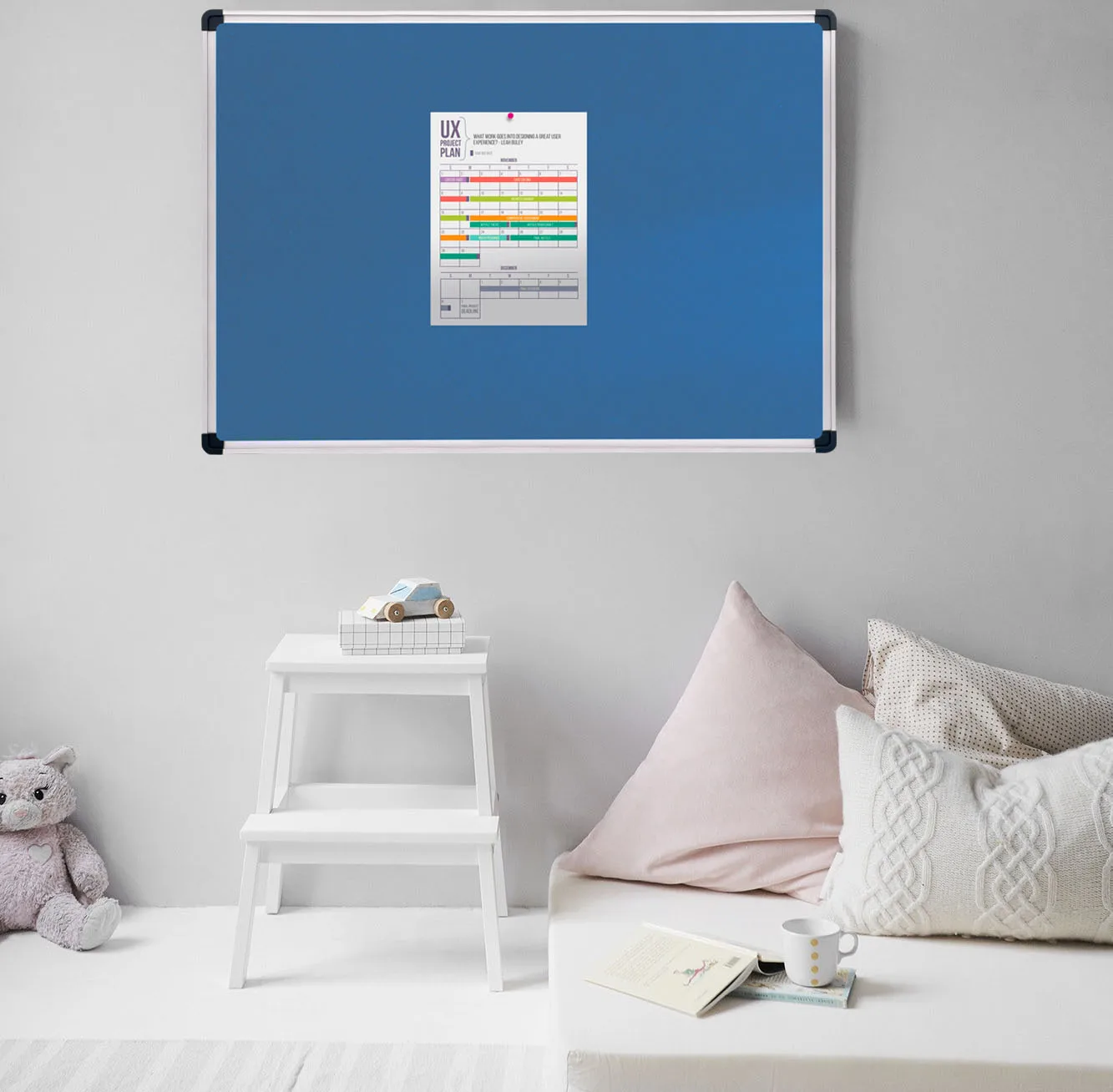 Blue fabric board bulletin notice board for office school